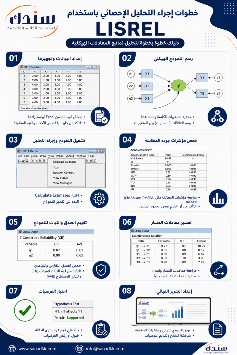 خطوات إجراء التحليل الإحصائي باستخدام LISREL